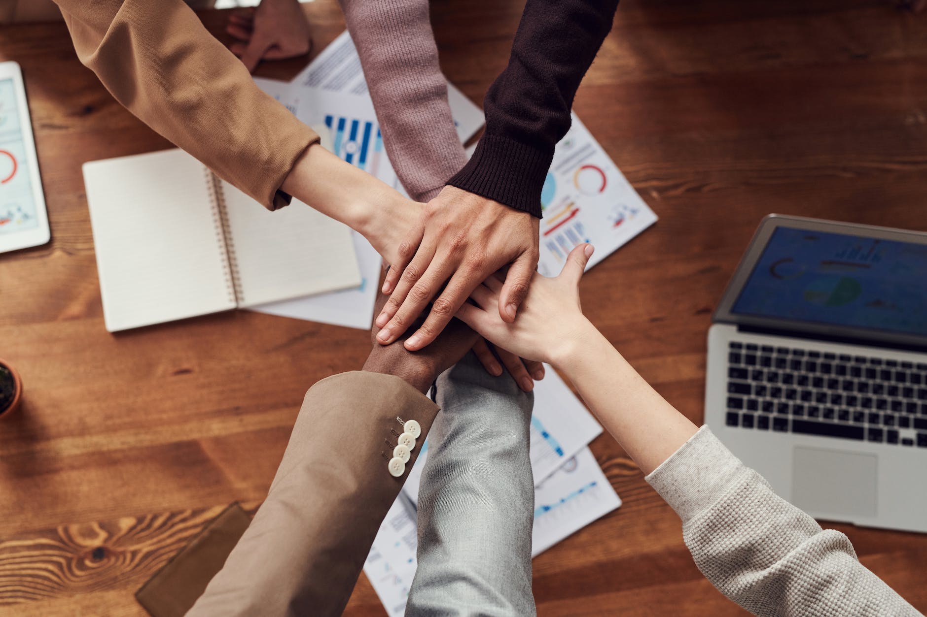 photo of people near wooden table hands