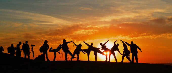 silhouette of people during golden hour