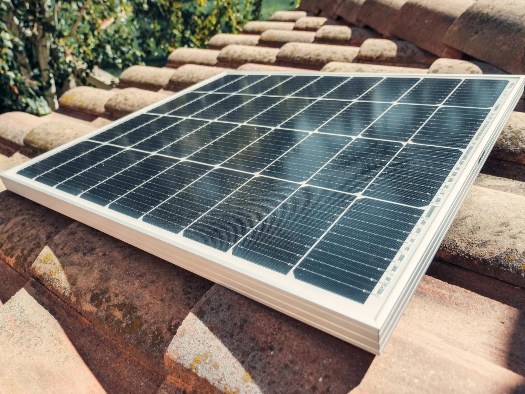 a solar panel on roof tiles